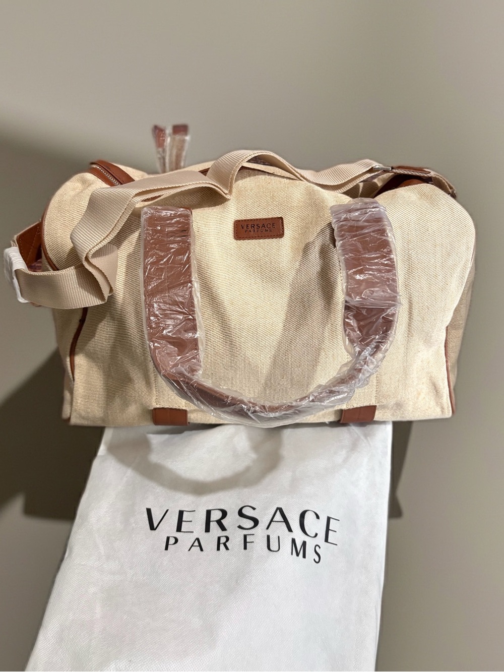 Versace Beige Canvas Weekend Duffel Bag